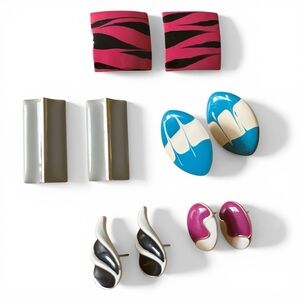 1980s Enamel Earrings for Pierced Ears Geometric Lot of Six Pairs